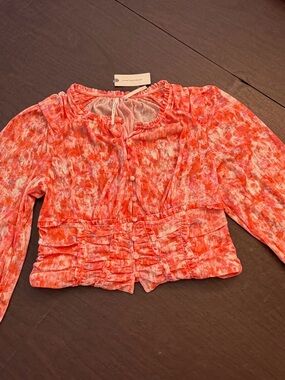 Anthropologie Coral Tie-Dye Smocked Waist Button-Front Blouse